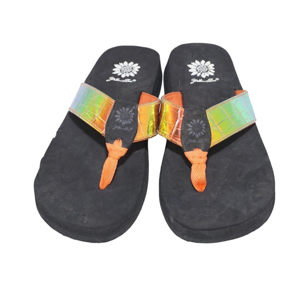 Yellow Box Flamina Orange Holographic / Metallic Flip Flop Sandals, Size 6.5